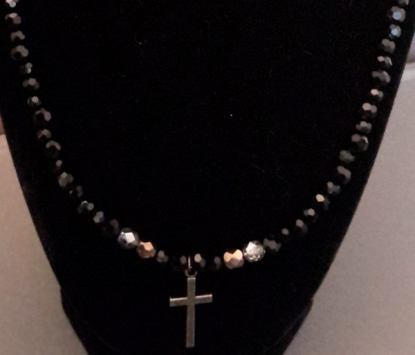 Black And Silver/Gold Beaded Cross Necklace Set