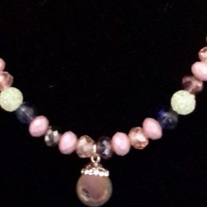 Lilac And Blue Beaded Necklace Set With Acorn Charm