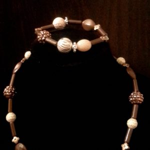 Brown And White Beaded Necklace Set