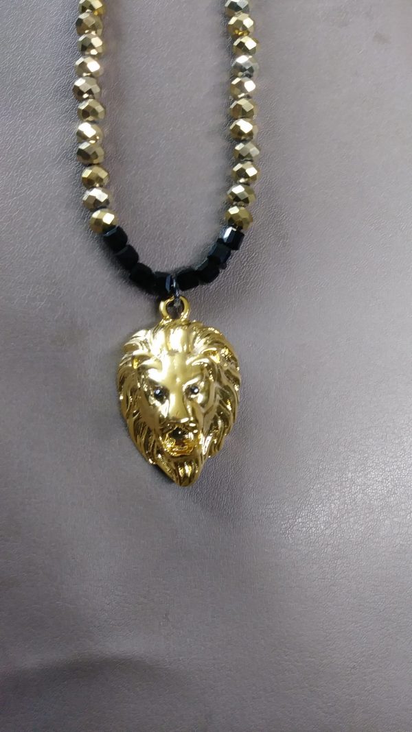 Judah Men Gold And Black Lion Necklace Set