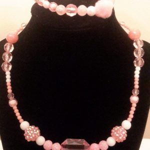 Pink And White Beaded Necklace Set