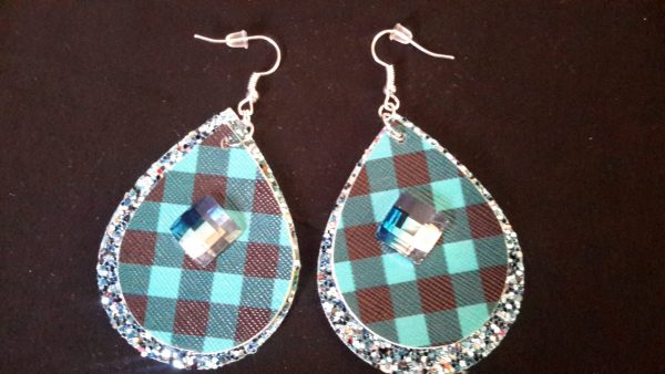 TurQuoise And Black Checkered Teardrop Earrings