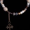 Charlet Brown and Pearl Beaded Necklace Set With Chained Cross on the side