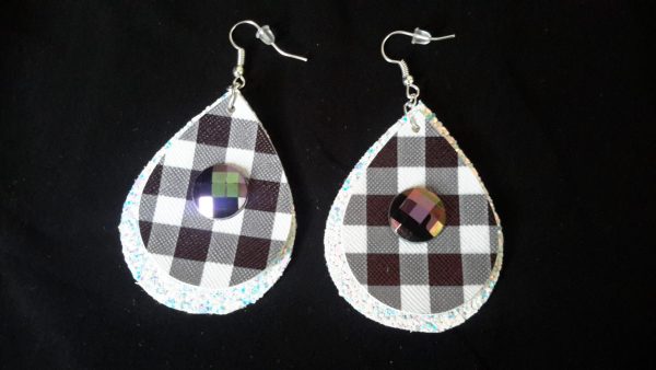 White and Black Checkered Teardrop Earrings