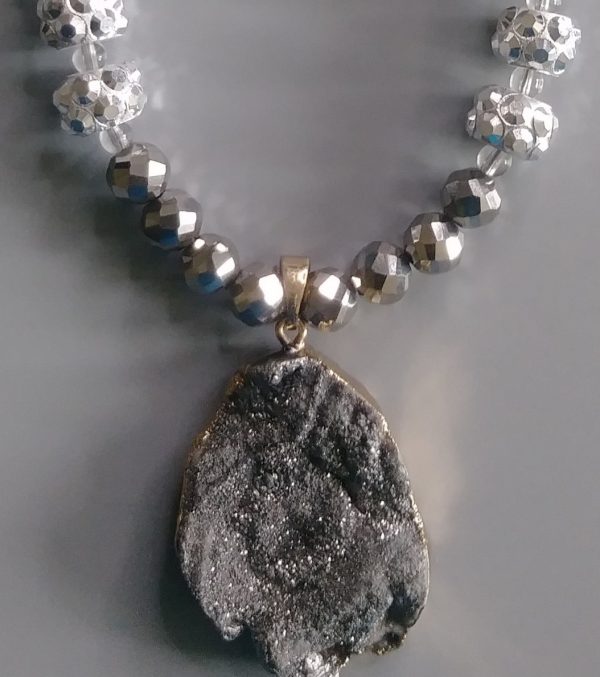 Silver Men Necklace With Druzy Pendant