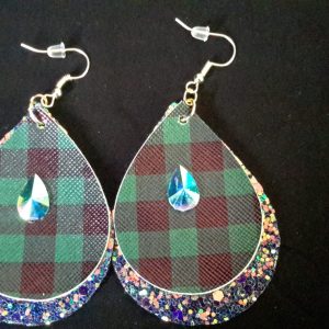 Green And Black Checkered Teardrop Earrings